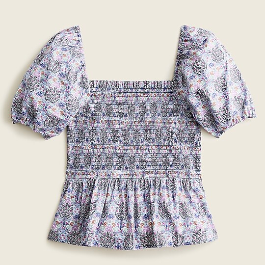 Smocked squareneck organic cotton top in Liberty® Club Nouveau floral | J. Crew US