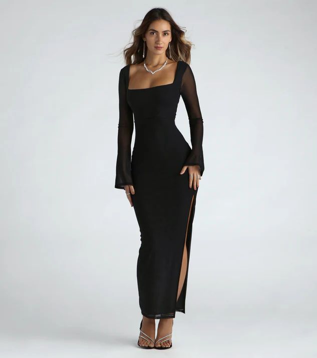 Becka Formal Mesh High Slit Long Dress | Windsor Stores