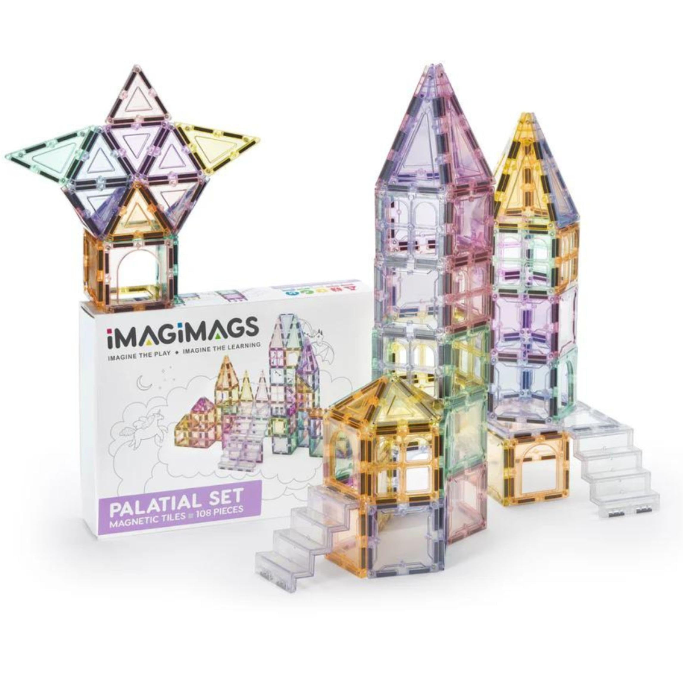 Magnetic Building Tiles; 108 Piece Palatial Set for Boys, Girls and Kids; Pastel Magnetic Buildin... | Amazon (US)