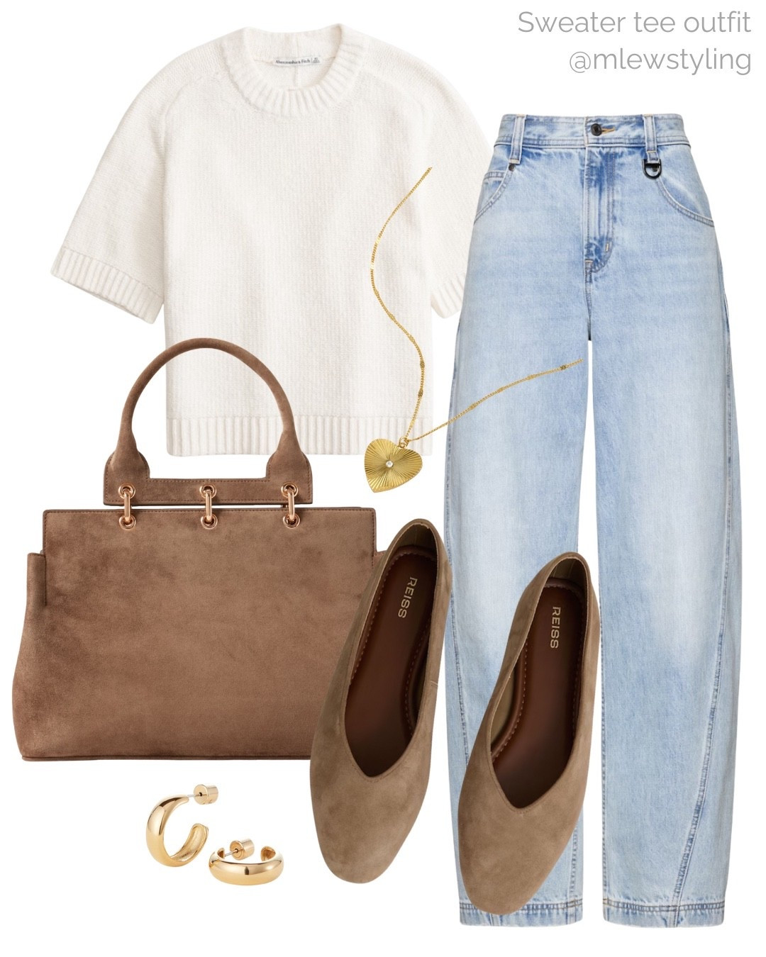 Easy and chic outfit with a sweater tee 🤍

Tags: gap barrel leg jeans, reiss suede ballet flats, Abercrombie short sleeved sweater, madewell heart necklace, gold hoop earrings, summer to fall transitional outfit, early autumn look, casual workwear, office outfit 

#LTKWorkwear #LTKShoeCrush #LTKItBag