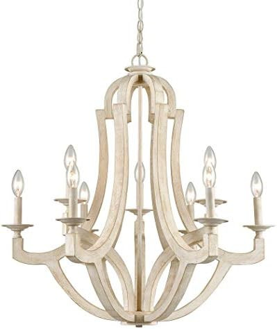 CLAXY 9 Light Wood Chandeliers Distressed Off-White Candelabra Farmhouse Chandeliers | Amazon (US)