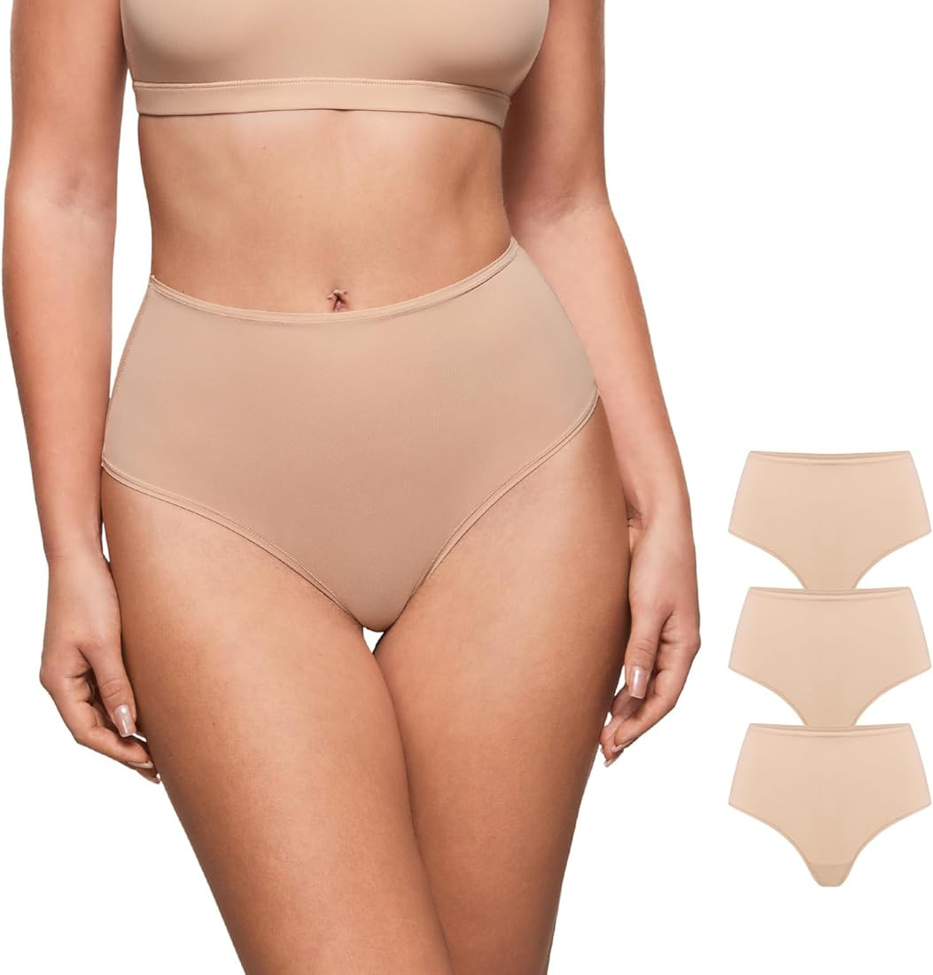 INLYRIC Women's Inbarely Soft Thong - High Waisted Tagless Smooth Stretch Underwear Ultra-soft No... | Amazon (US)