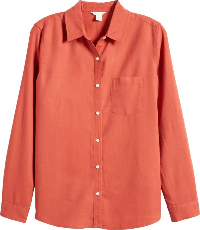 Casual Linen Blend Button-Up Shirt | Nordstrom