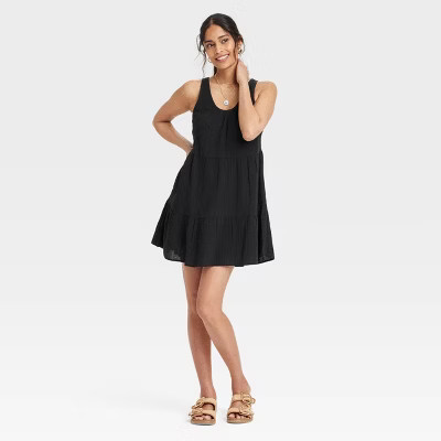 Women's Mini Sundress - Universal Thread™ Black S: Scoopneck, Sleeveless, Side Pocket | Target
