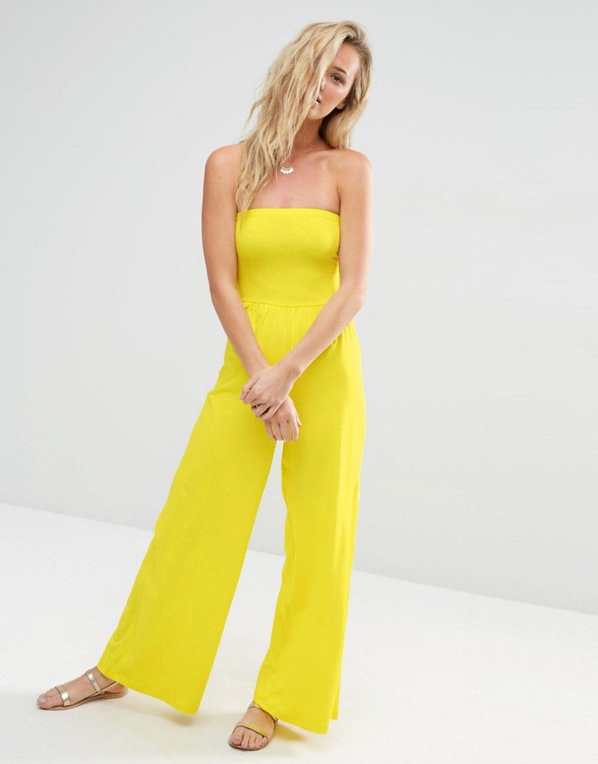 ASOS Bandeau Jersey Jumpsuit with Wide Leg - Yellow | ASOS US