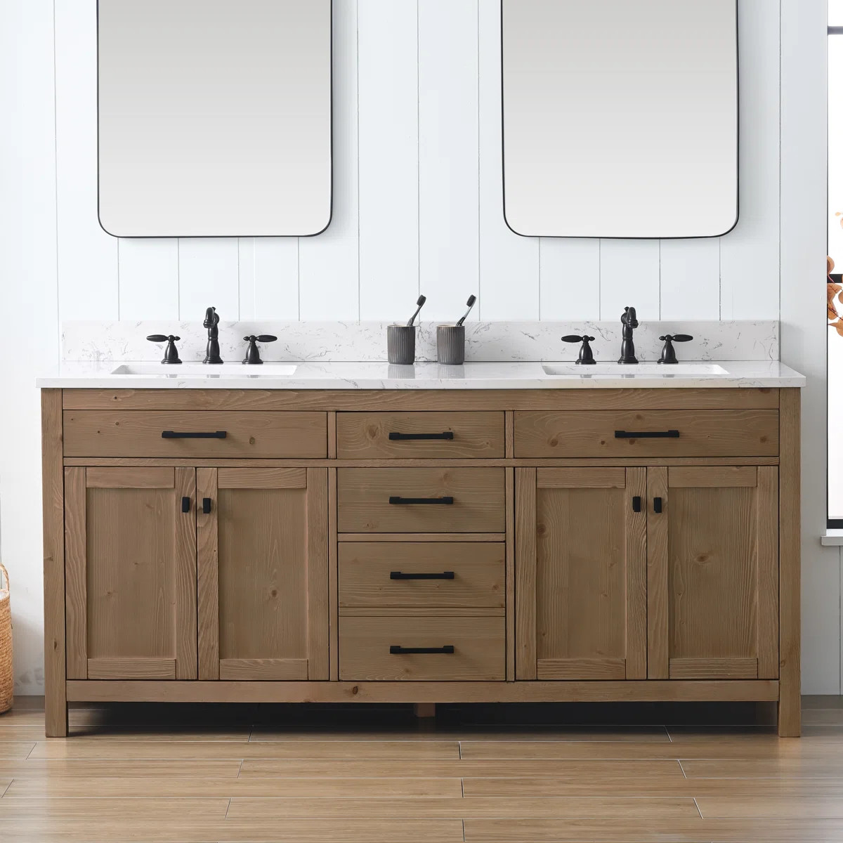 This double bathroom vanity features a clean, structured silhouette with classic Shaker-style det... | Wayfair North America