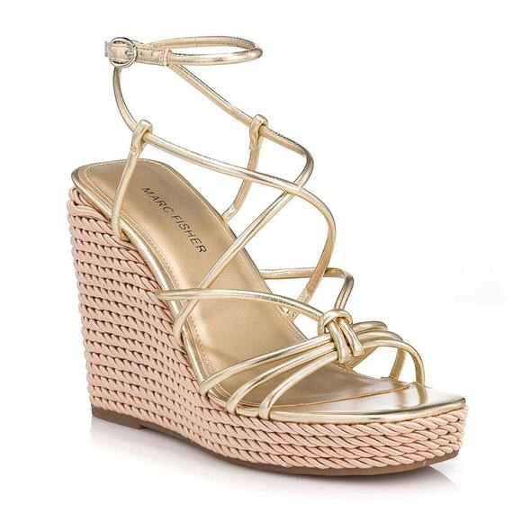 Marc Fisher Women’s Ankle Strap Wedge Platform Sandals Zarah - 9.5 GOLD | Poshmark