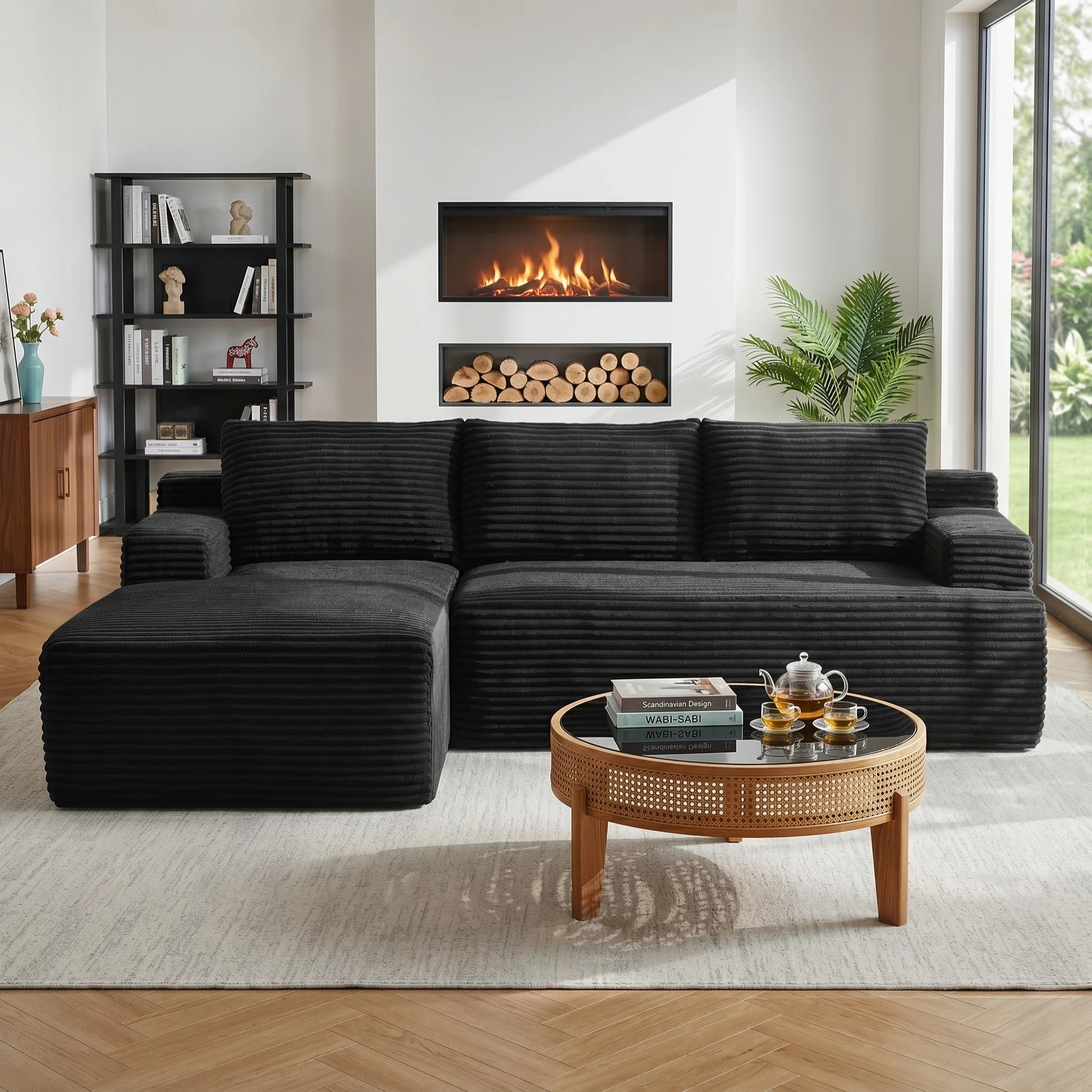Vanress 96 Inch Modular Sectional Couches for Living Room, Modern Boneless Sofa, Upholstered Deep Seat Cloud Couch, Corduroy Comfy L-Shape Sofas Couches, No Assembly, Black (Left Facing Chaise) - Walmart.com | Walmart (US)