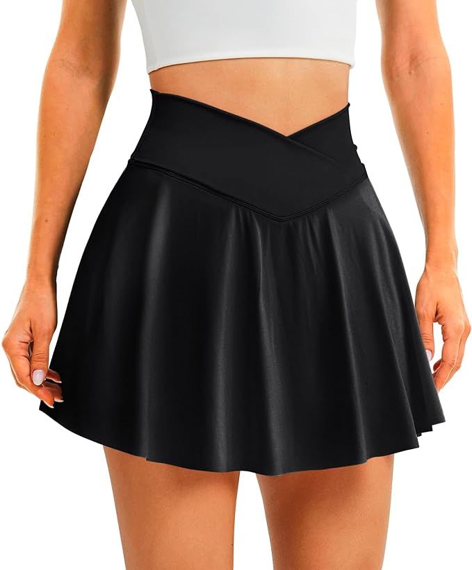 Womens Tennis Skirt with Pockets Shorts Crossover High Waisted Athletic Skorts Skirts for Golf Ru... | Amazon (US)