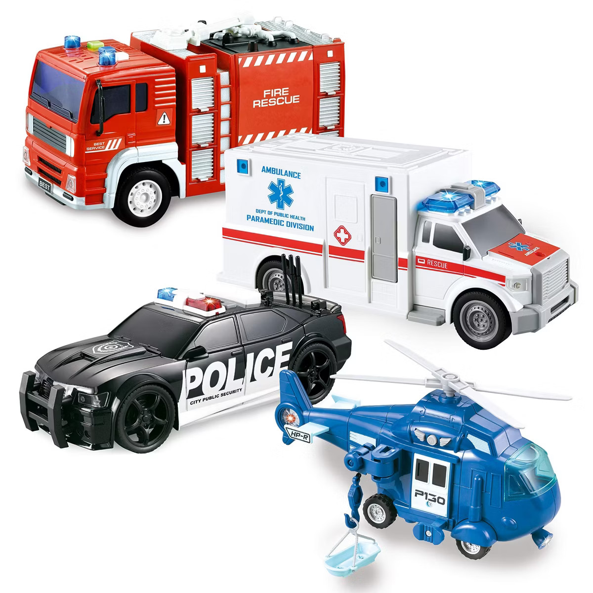 Joyfy 4 Packs Emergency Vehicle Toy Playsets, Friction Powered Vehicles with Light and Sound,Chri... | Target