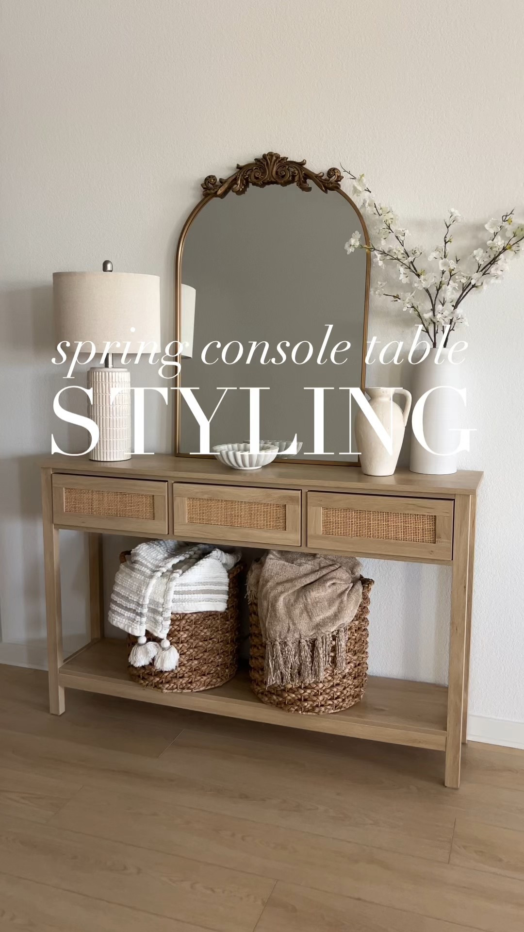 Spring console table styling, spring console table decor, spring home decor, spring decorating ideas for entryway, Amazon spring decor, entryway console table, entryway table decor, entryway decor, entryway table amazon, Amazon home decor, Amazon decor, neutral home decor, neutral decor, neutral style, entryway mirror, anthropologie mirror dupe, primrose mirror dupe, faux cherry blossoms, baskets, throw blankets, neutral vase, decorative vases, neutral table lamp, table lamp living room, table decor, living room decor, Amazon spring sale

#LTKSeasonal #LTKStyleTip #LTKSaleAlert #LTKWatchNow #LTKFindsUnder100 #LTKFindsUnder50 #LTKHome