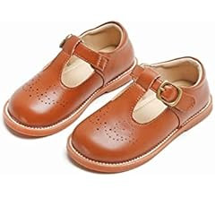 Amazon.com | GINFIVE Toddler Girls Dress Shoes Little Kids Flats School Mary Janes Brown Shoes Si... | Amazon (US)