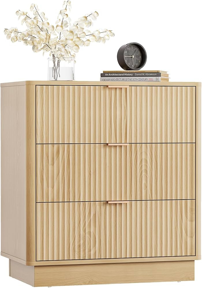 Elegant Fluted 3 Drawer Dresser, Wood Dressers with Round Edge Design, Small Shallow Dresser Ches... | Amazon (US)