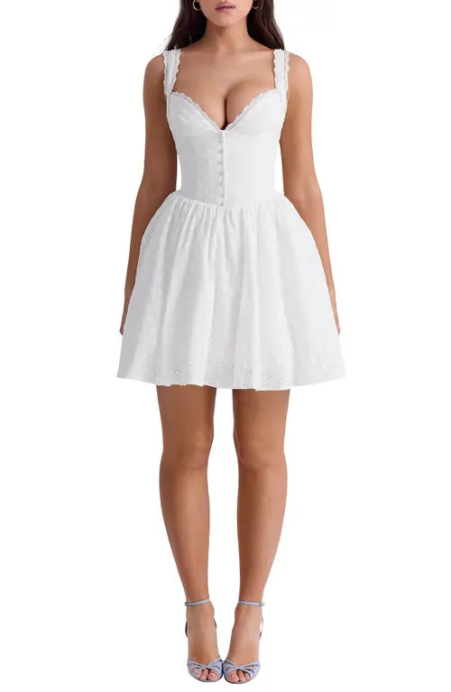 HOUSE OF CB Brigitte Embroidered Lace Fit & Flare Dress in White at Nordstrom, Size X-Small D | Nordstrom