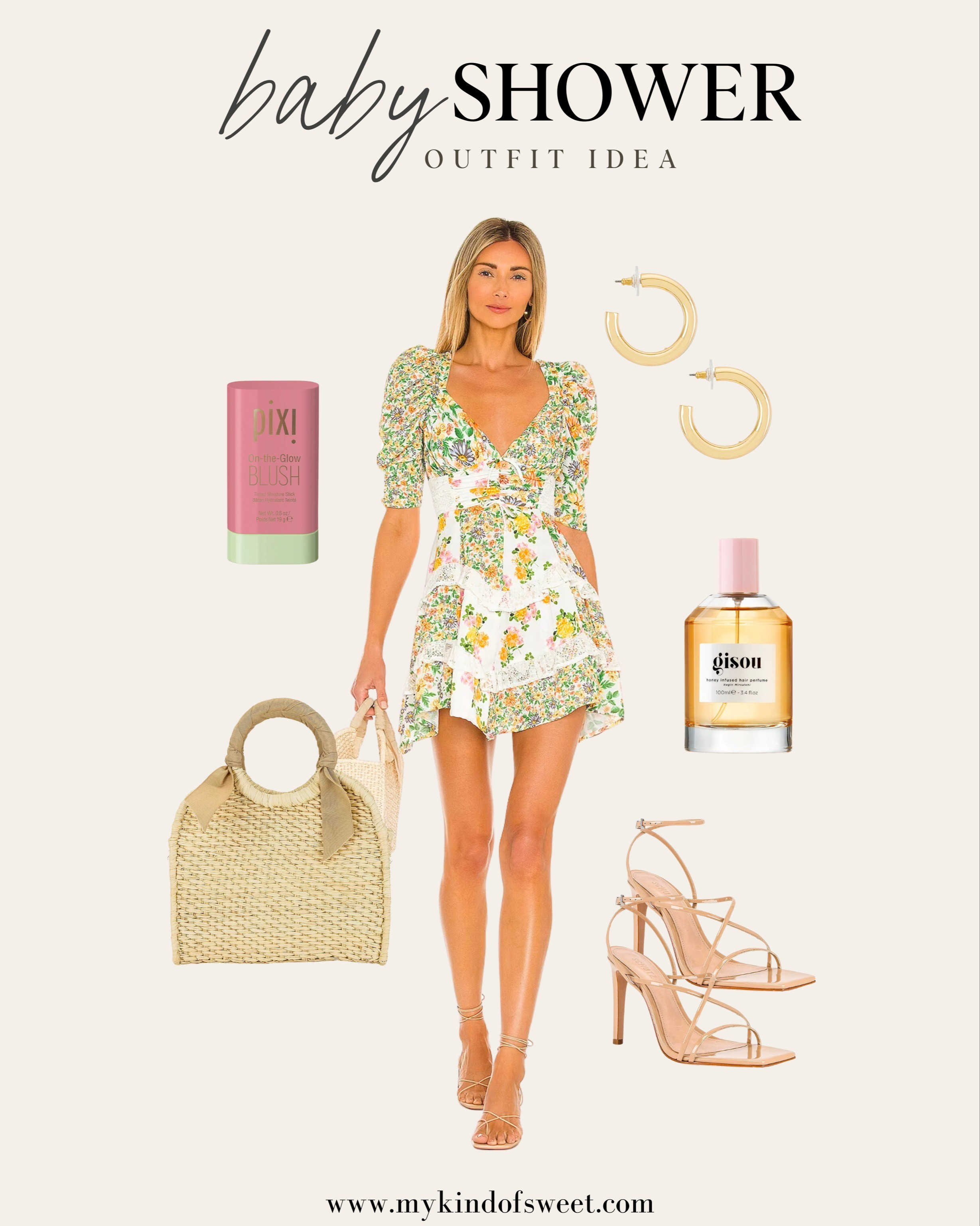 Absolutely love this mini floral dress from Revolve for a baby shower this spring. Pair with woven straw tote and gold hoops.

#LTKSeasonal #LTKstyletip #LTKitbag