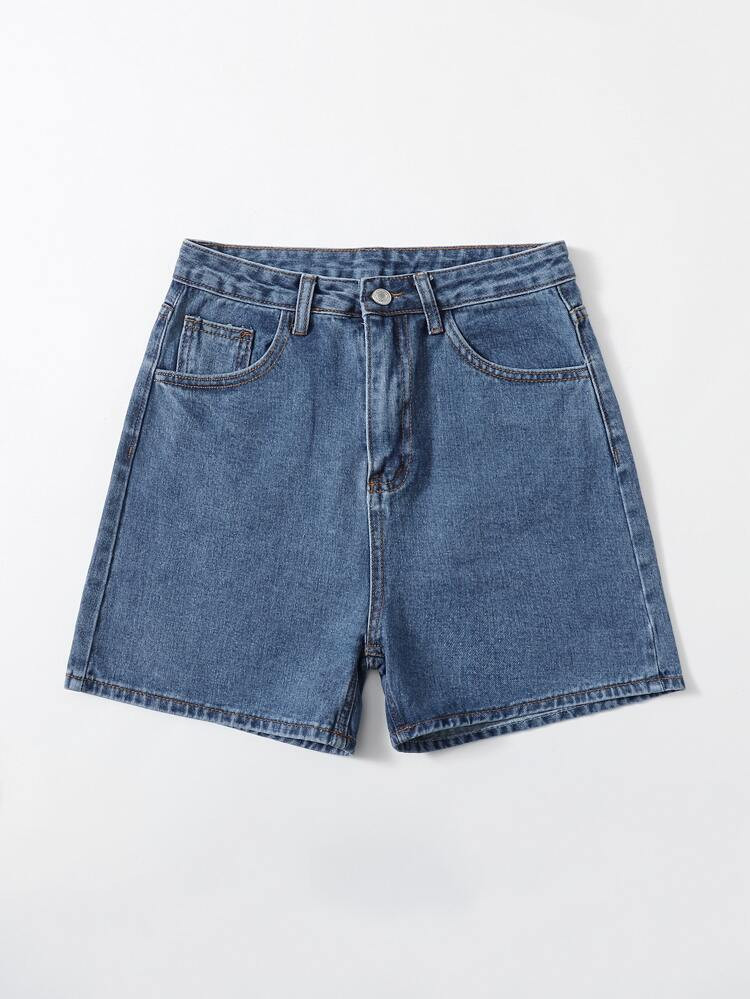 Zip Fly Solid Denim Shorts | SHEIN