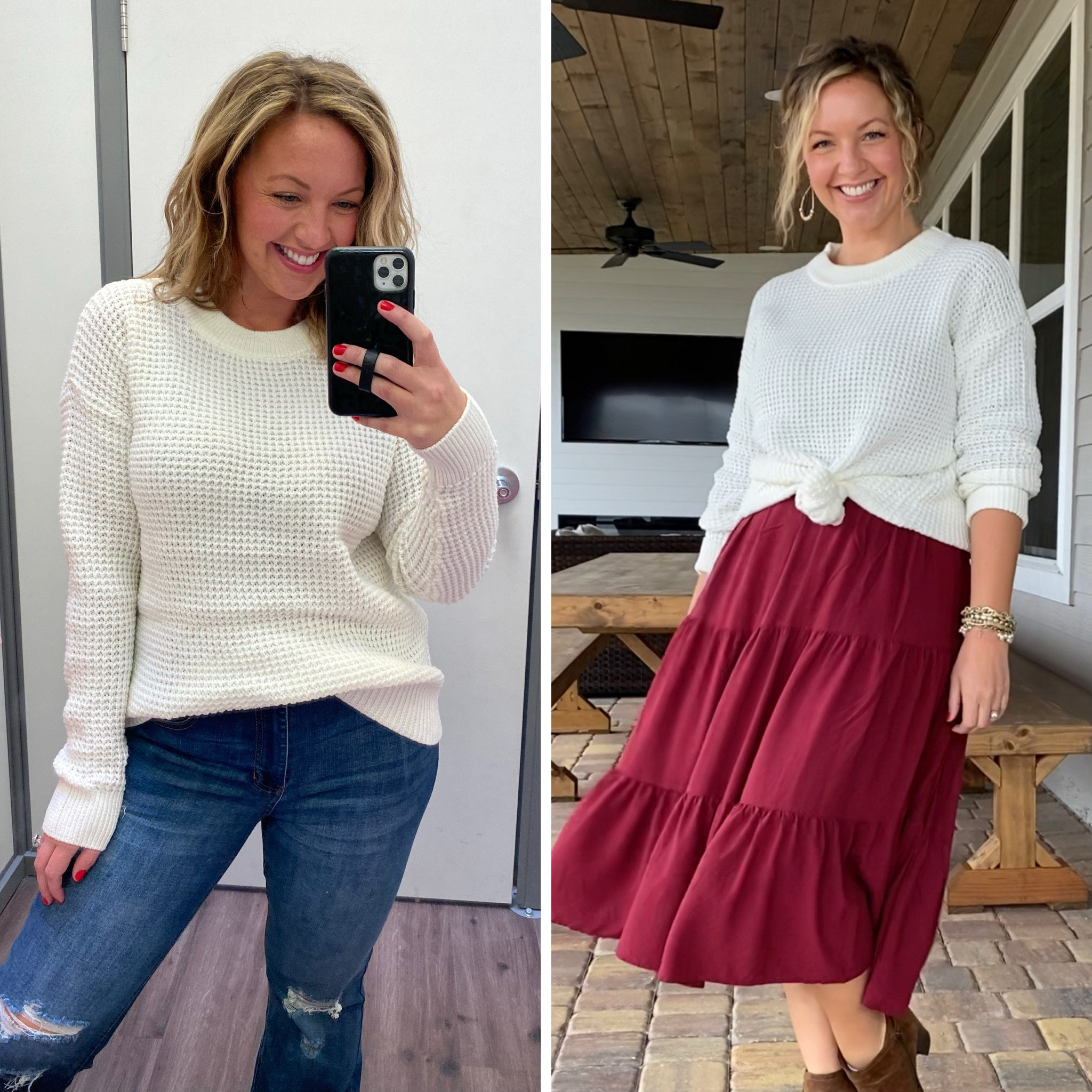 Viral $10 Walmart Sweater styled two ways! Dress it up or down! I wore this dress again to church but restyled with this sweater to make a completely different look. And these Jeans are so good and stretchy and under $15 ! I am wearing a size Medium in the sweater , size 11 in the jeans and size small in the dress!

#walmart
#walmartpartner
#walmartoutfitidea


#LTKmidsize #LTKfindsunder100 #LTKfindsunder50