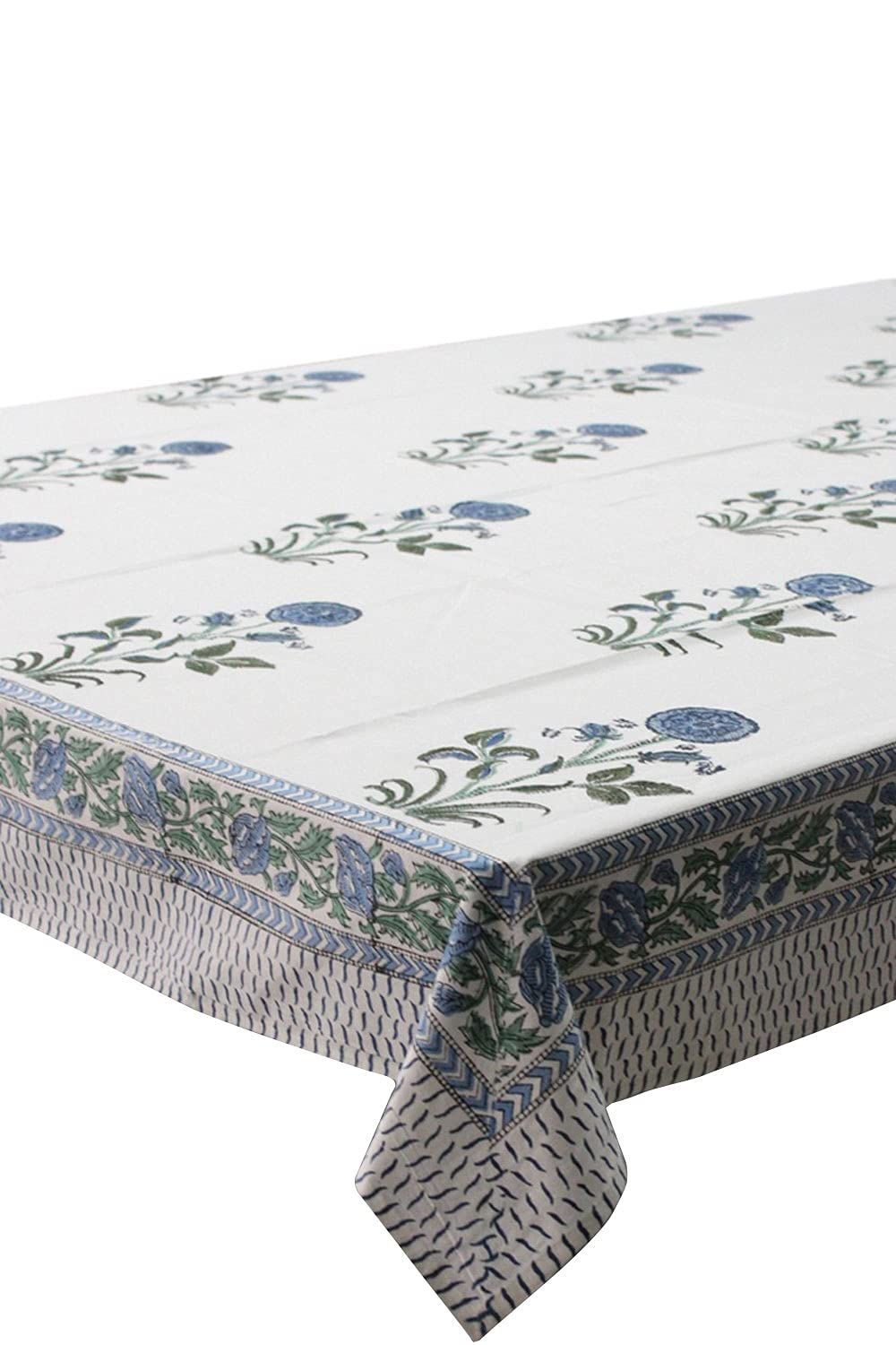 Indian Tablecloth Hand Block Print Cover 100%Cotton Floral White Color | Amazon (US)