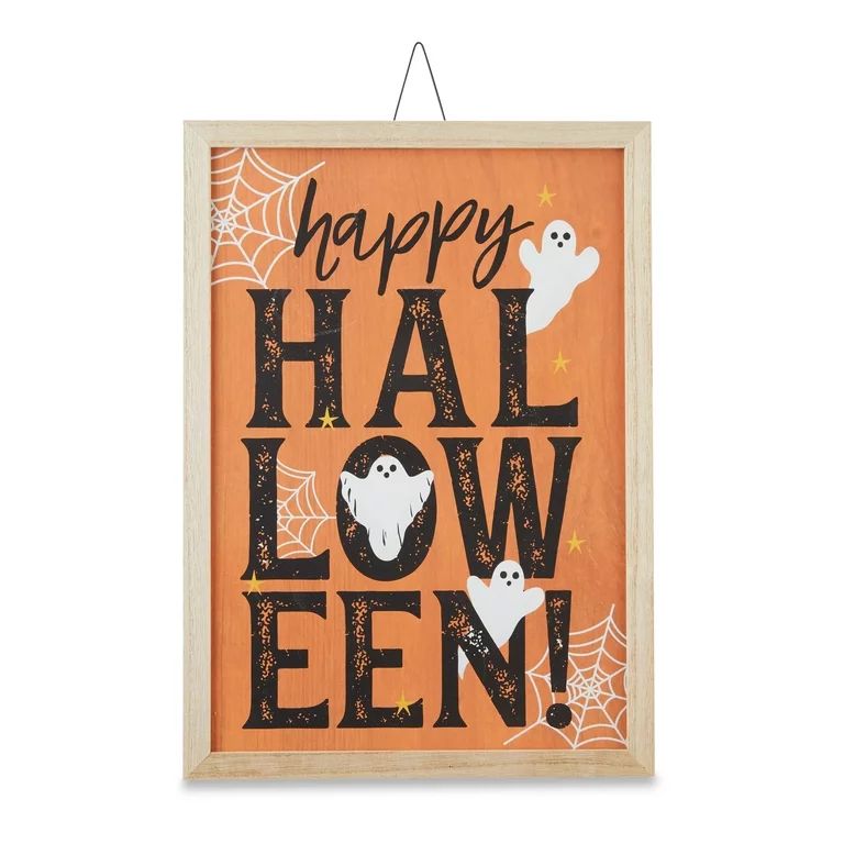 Halloween Hanging Sign Decoration, Happy Halloween Ghost, 10 inch x 14 inch, Way to Celebrate | Walmart (US)