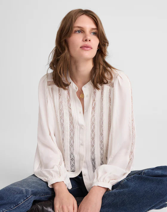 Lace-Insert Button-Up Long-Sleeve Top | Madewell
