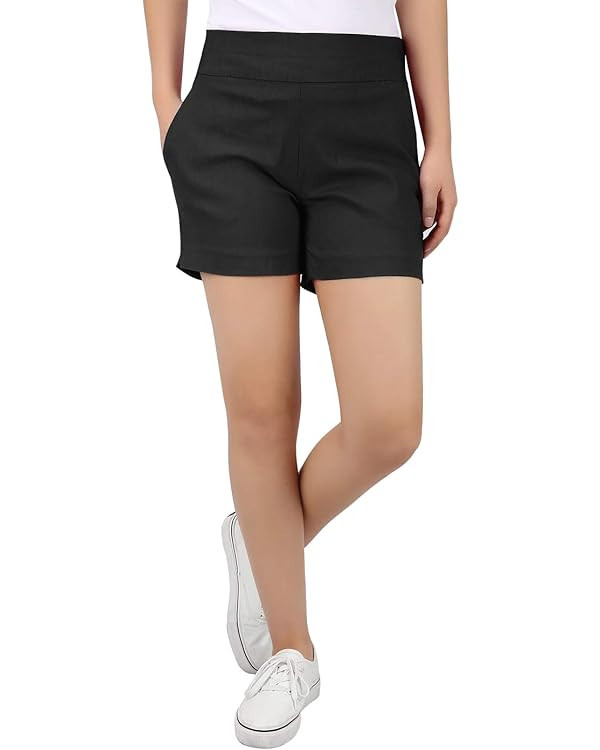 HDE Chino Shorts for Women 4" Inseam Elastic High Waisted Casual Summer Shorts | Amazon (US)