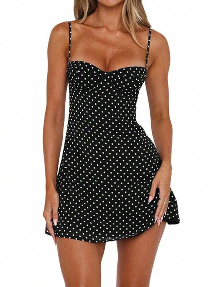 Womens Polka Dot Mini Dress, Sleeveless Spaghetti Strap A-Line Summer Casual Dress, Slim Fit Beach Party Dress | SHEIN
