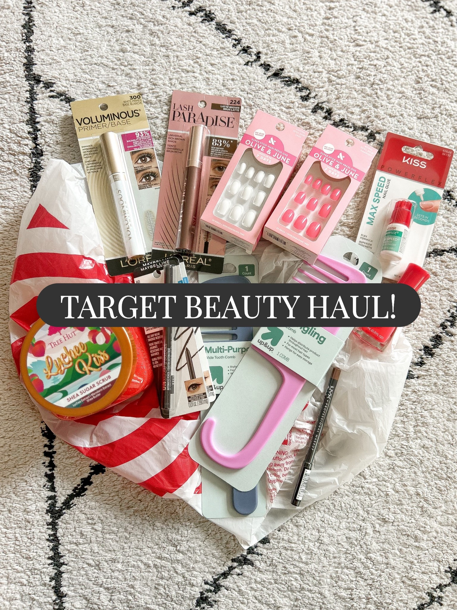 Target beauty haul! Favorite mascara primer and mascara! Favorite eyeliner by Maybelline! New nails and nail polish for warmer weather! The best sugar scrub brand! New detangle combs for me and my daughter to use in the shower. Nail glue. Lip liner by NYX! 

#LTKBeauty #LTKOver40 #LTKmomlife