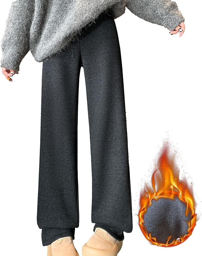 Hixiaohe Fleece Lined Wide Leg Pants for Women Fashion High Waisted Baggy Sweatpants Trendy Athle... | Amazon (US)