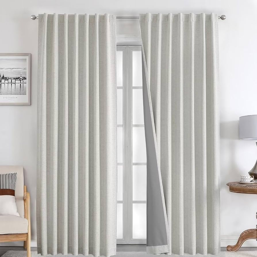 Joydeco 100% Blackout Curtains 108 inches Long Greyish White Linen Curtains 2 Panels Set Burg for... | Amazon (US)