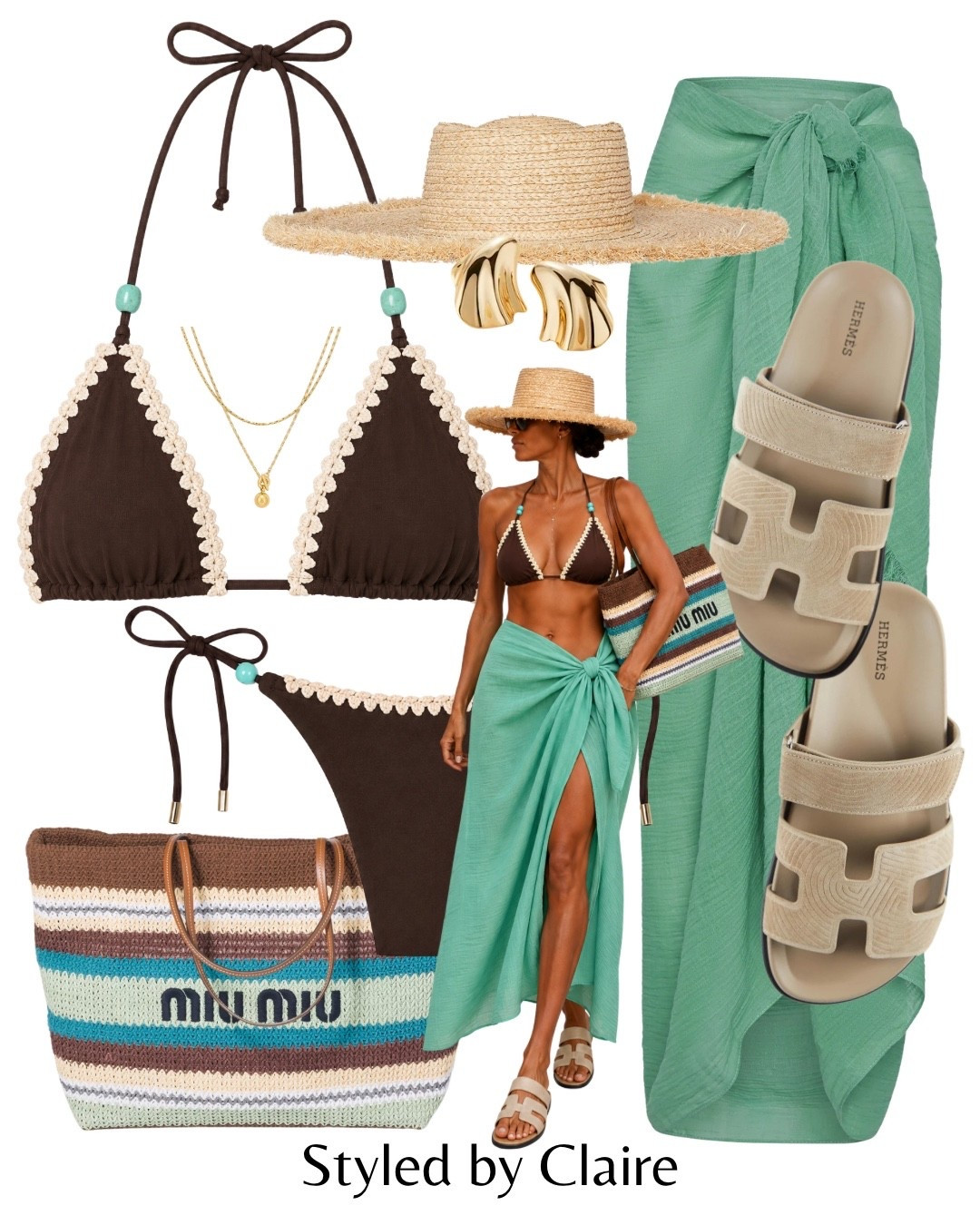 BROWN & TURQUOISE 🤎🤎
Tags: swimwear swim bikini crochet set asos lace trim bead detail sarong Hermes sandals raffia hat miu miu beach tote bag crochet fashion summer inspo outfit ideas Dubai Ibiza chic women’s style pop of color beach club

#LTKsummer #LTKstyletip #LTKswimwear