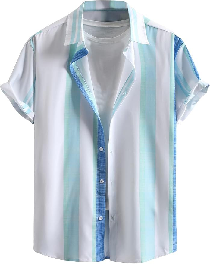 WDIRARA Men's Printed Button Front Short Sleeve Shirt Vacation Casual Collar Tops | Amazon (US)