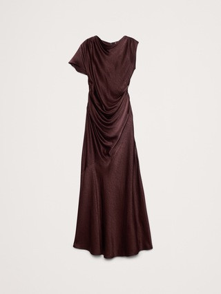 Asymmetrical Hammered Satin Draped Maxi Dress | Banana Republic (US)
