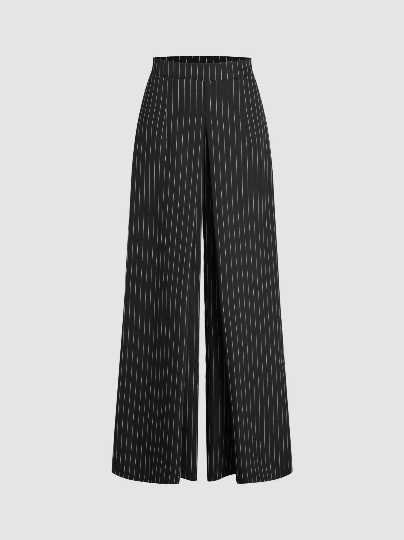 Woven Mid Waist Striped Pleated Wide Leg Trousers | Cider