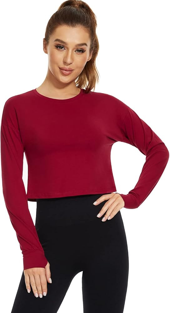 Cosy Pyro 3-Pack Womens Long Sleeve Crop Tops Athletic Casual Cropped Cotton Workout Sweatshirt w... | Amazon (US)