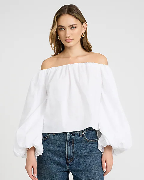 Poplin Off The Shoulder Long Sleeve Top | Express