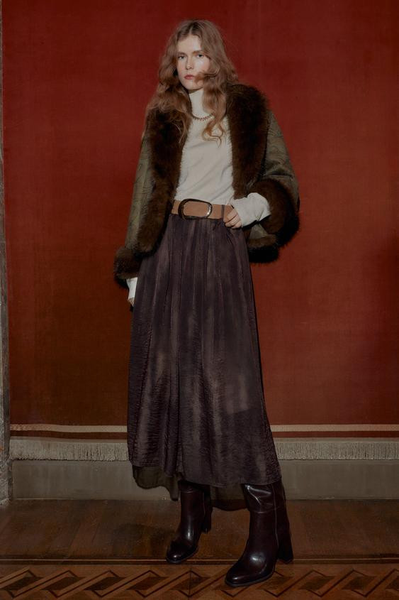 FADED PRINT BELTED MIDI SKIRT | Zara US