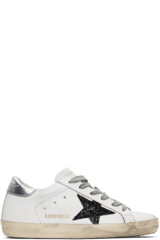 SSENSE Exclusive White & Black Glitter Superstar Sneakers | SSENSE
