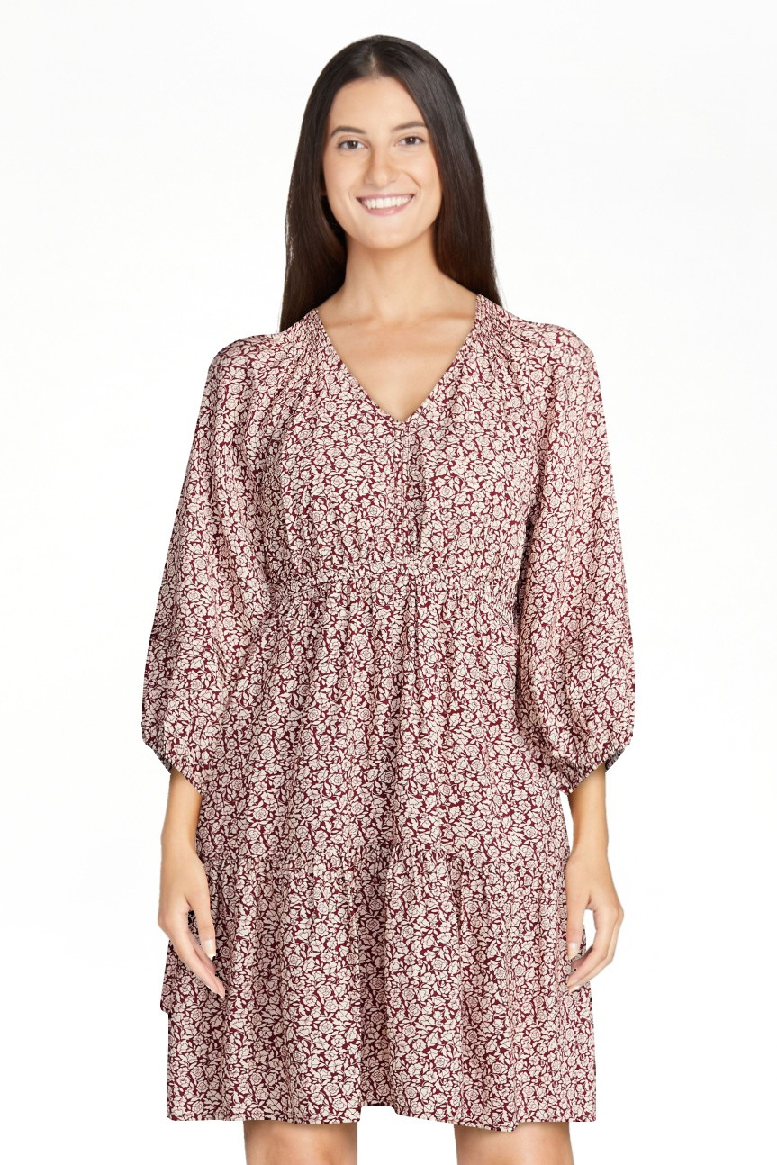 Time and Tru Women's Tiered Mini Dress with Blouson Sleeves, Sizes XS-XXXL | Walmart (US)