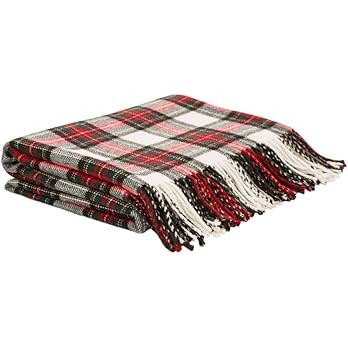 Glitzhome Plaid Throw Blanket for Couch Bed 60" x 50" Classic Christmas Throw Blanket with Fringe... | Amazon (US)