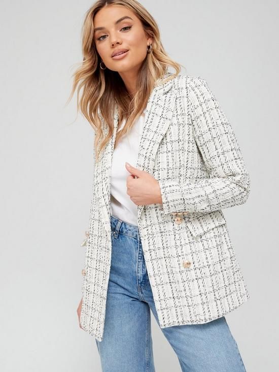 V by Very Boucle Military Double Breasted Blazer - White | Very (UK)