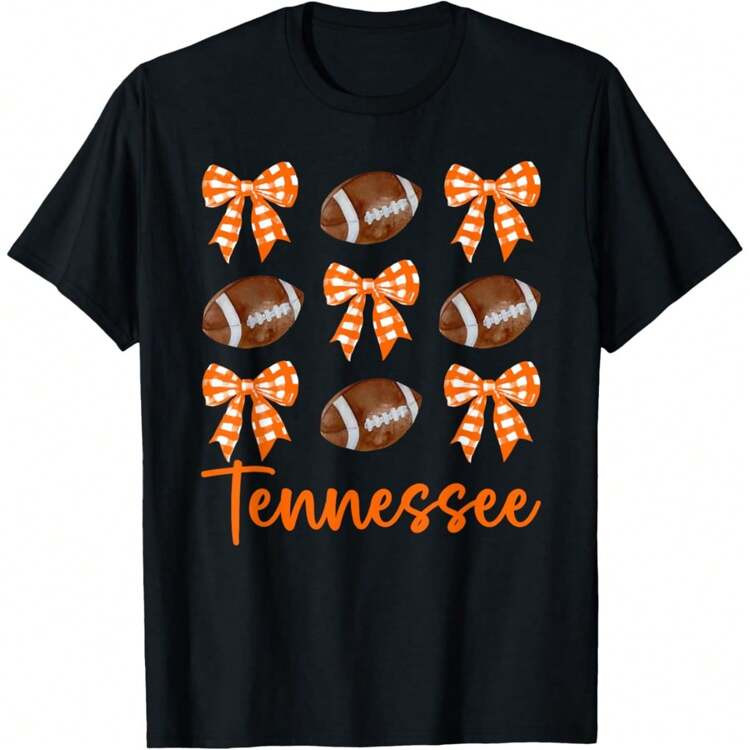 Tennessee Women Funny Bow Orange TN Vintage T-Shirt - 100% Cotton Casual Crew Neck, Short Sleeve ... | SHEIN