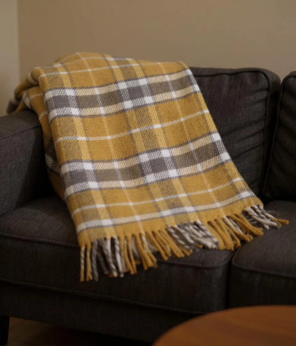 55" X 70" Gold And Brown Cotton Blend Woven Plaid Plush Throw Blanket with Fringe | Wayfair North America