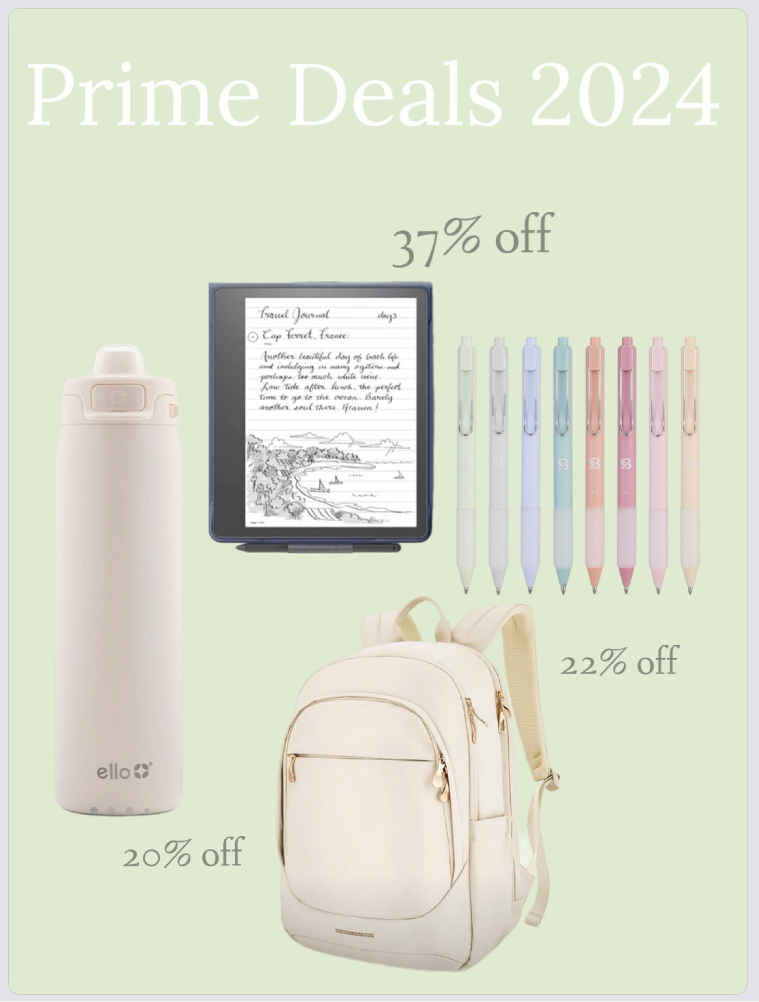 Amazon Prime Day Deals 2024

~ Back to school 

Ello water bottles 🩵
Kindle scribe 🖋️ 
Backpacks ⚡️
Pastel colored Pens for notes 🗒️ 