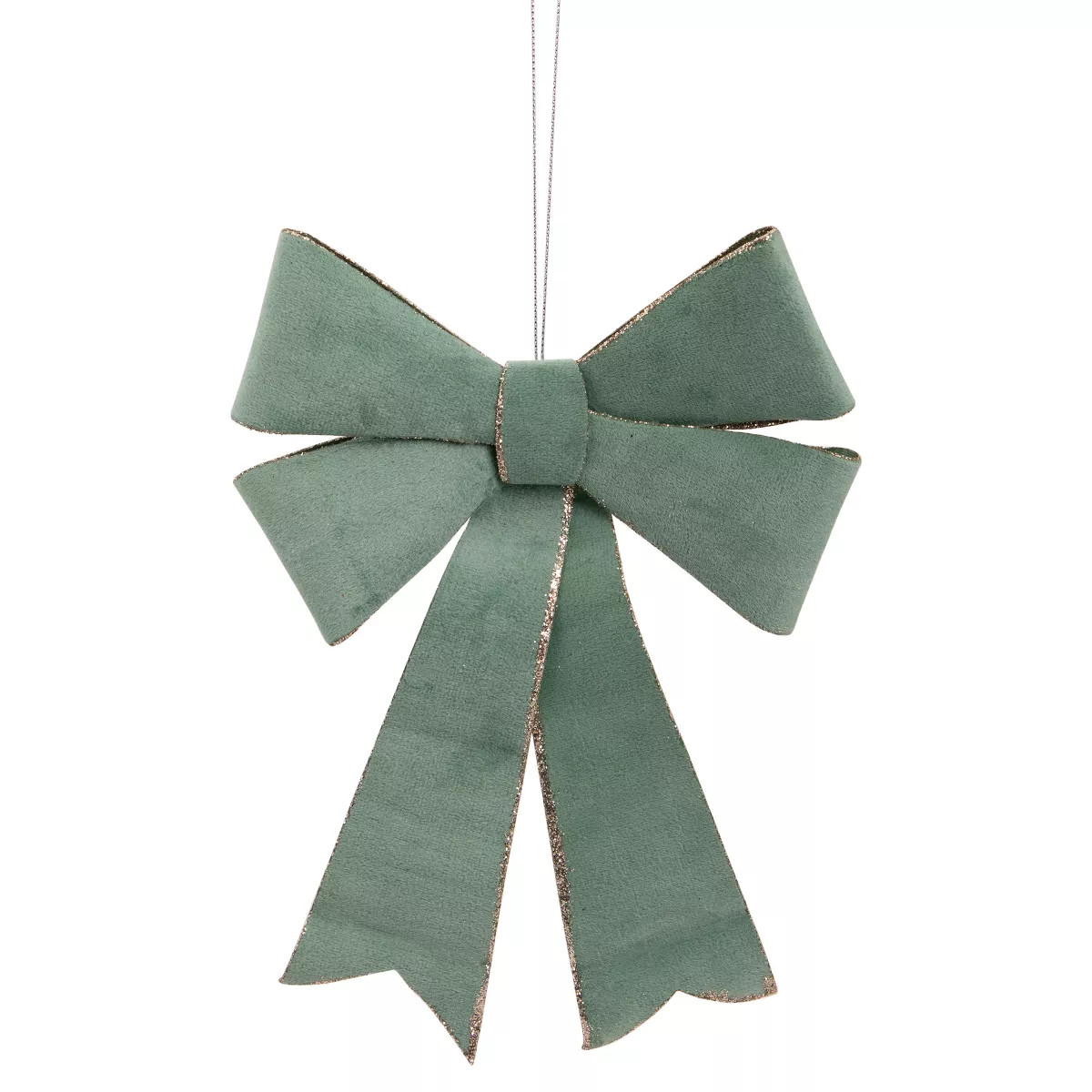 Northlight 10" Light Green and Gold Glitter Trimmed Velveteen Bow Christmas Ornament | Target