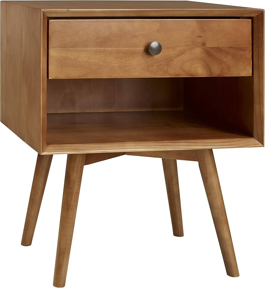 Walker Edison Mid Century Modern Wood Nightstand Side Table Bedroom Storage Drawer and Shelf Beds... | Amazon (US)
