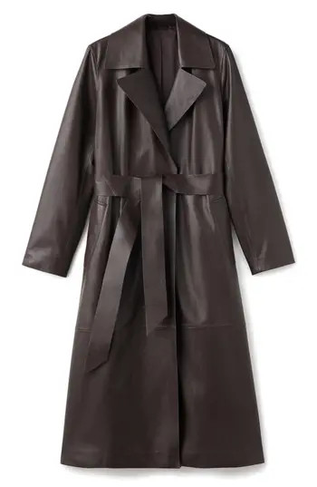 MANGO Selection Belted Leather Trench Coat in Brown at Nordstrom Rack, Size X-Large | Nordstrom Rack