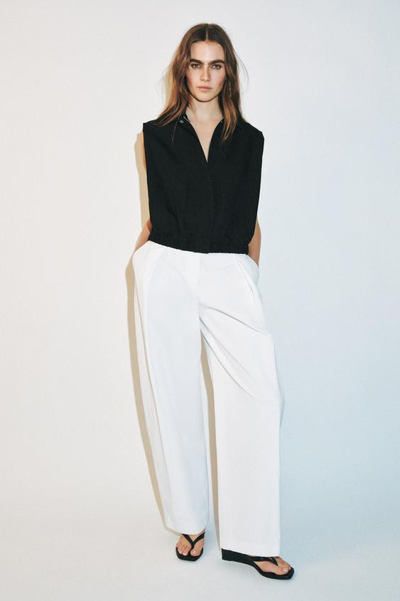 POPLIN PLEATED PANTS | Zara US