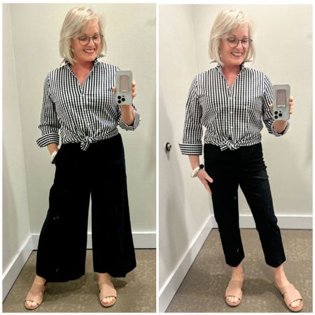 Chico’s blouse, culottes and Juliet cropped pants. All items are true to size.

#LTKSeasonal #LTKOver40 #LTKStyleTip