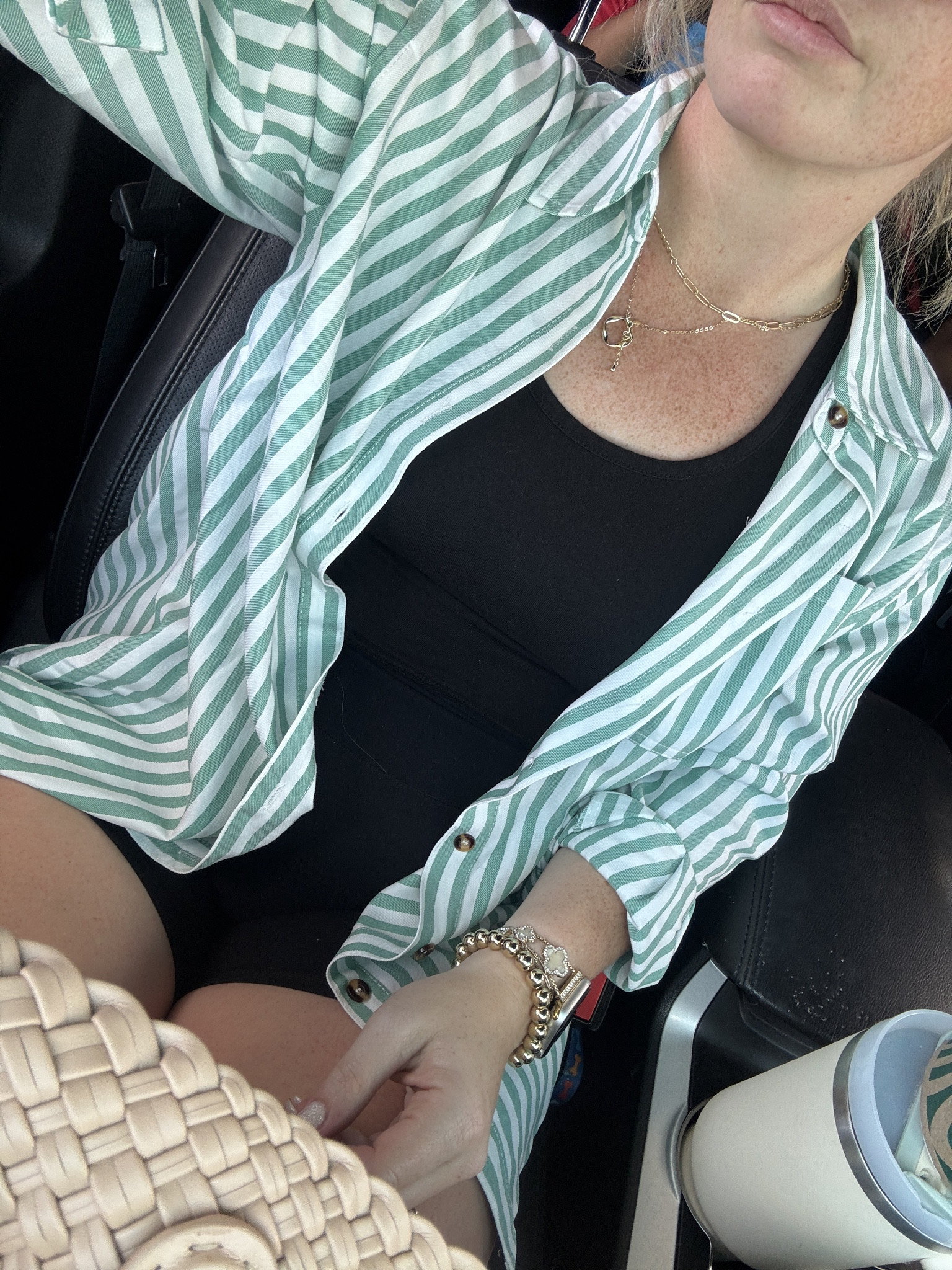 Travel outfit idea —Black tank top, biker shorts, green and white striped button down shirt, sandals and oversized tote bag 







Amazon outfits every outfit inspo, outfit ideas, casual outfits amazon, amazon outfits every day, spring outfits 2026, summer outfits

#LTKootd #LTKTravel #LTKPetite