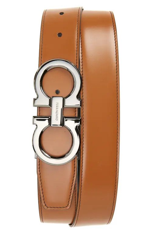 FERRAGAMO Gancini Reversible Leather Belt in New Vicuna Nero at Nordstrom, Size 100 Eu | Nordstrom